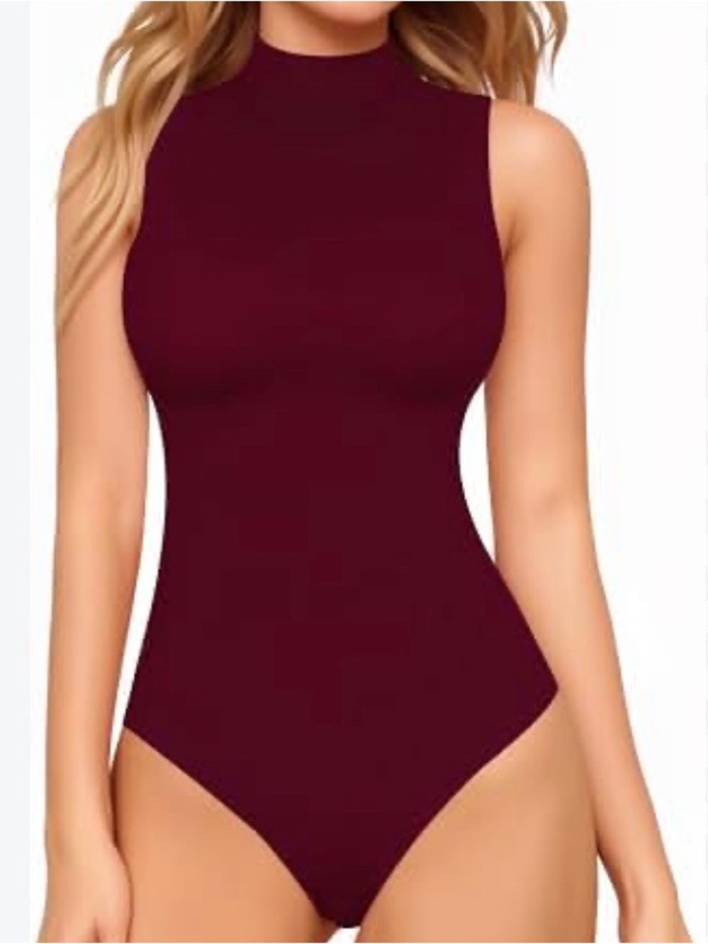 ReoRia Sleeveless Mock Neck Bodysuit in Burgundy